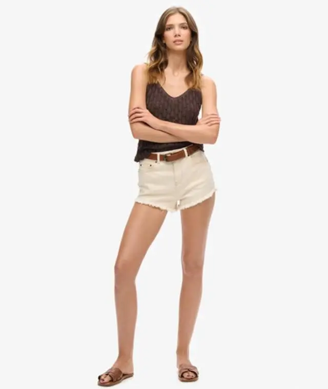 Superdry Women's Cut Off Shorts Cream / Unbleached - 