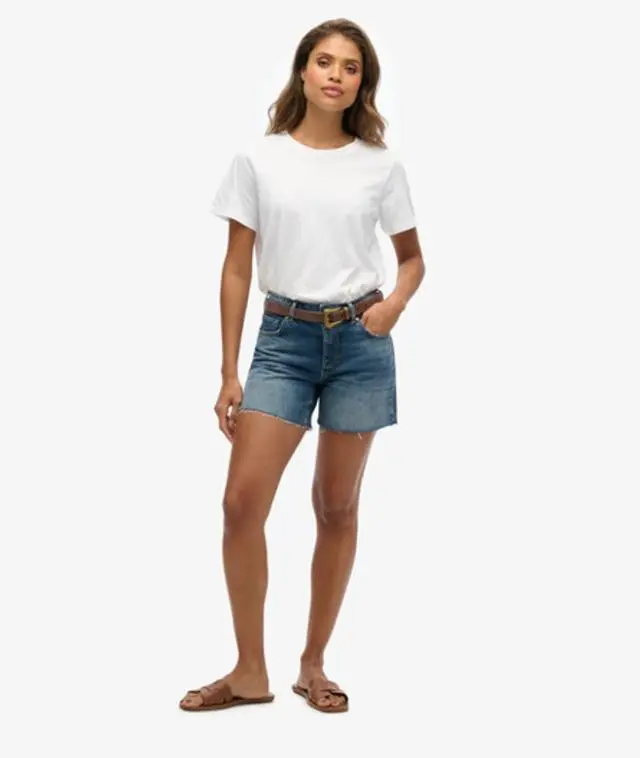 Superdry & Co Women's Denim Mid Length Shorts Gold / Mid Indigo Vintage - 