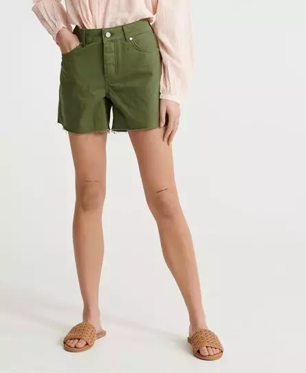 Superdry Women's Denim Mid Length Shorts Green / Chive - 