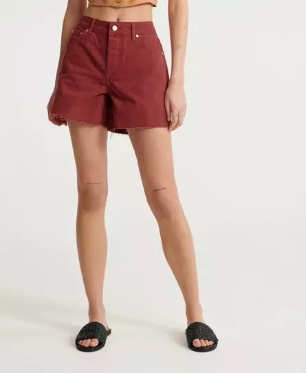 Superdry Women's Denim Mid Length Shorts Red / Earth Red - 