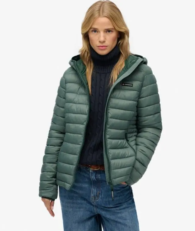 Superdry Women's Hooded Fuji Lite Padded Jacket Green / Balsam Green -