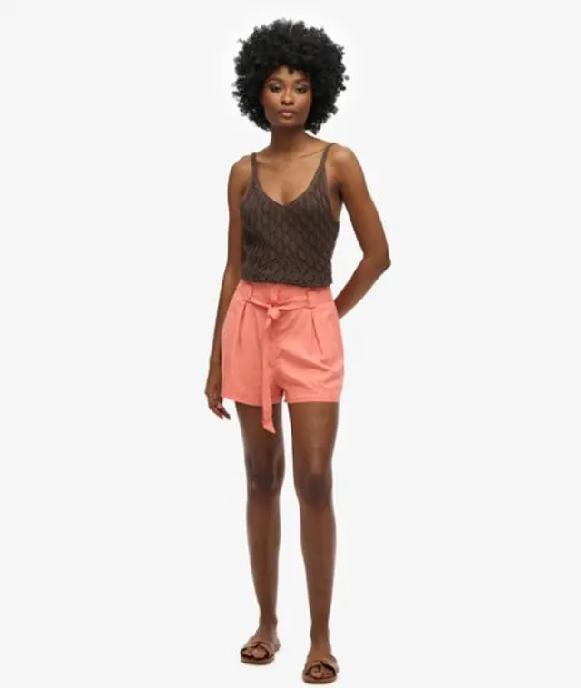 Superdry Women's Desert Paperbag Shorts Pink / Pomegranate - 