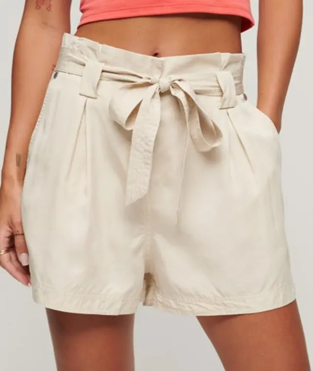 Superdry Women's Beige / Oat Bran Desert Paperbag Shorts - 