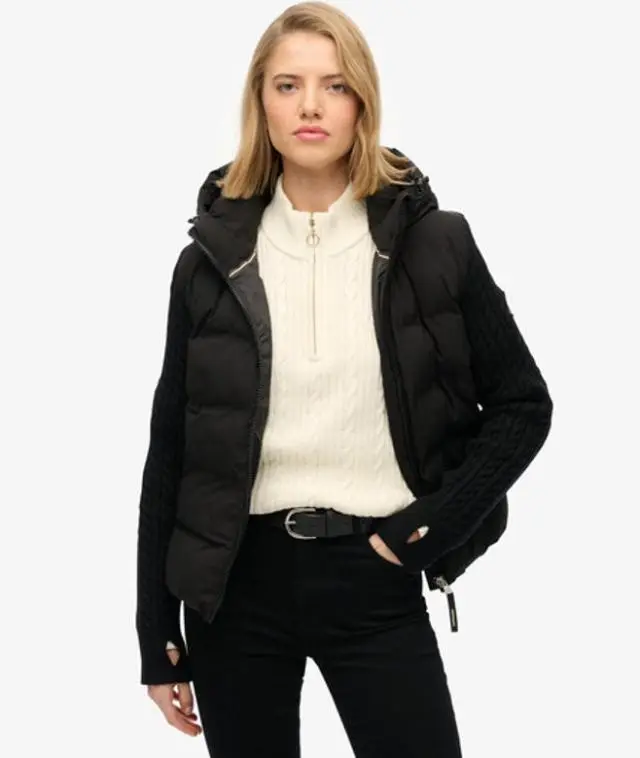 Superdry Women's Cable Knit Sleeve Hybrid Jacket Black -