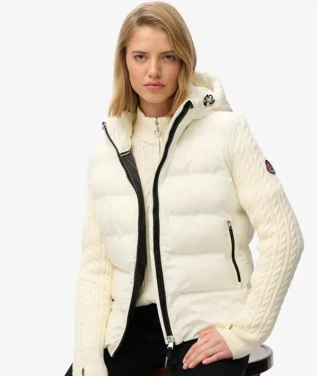 Superdry & Co Women's Cable Knit Sleeve Hybrid Jacket White / Off White - 