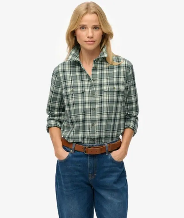 Superdry Women's Lumberjack Check Flannel Shirt Green / Green Check -