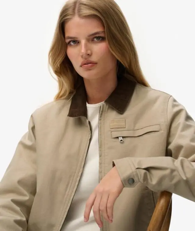 Superdry Women's Cord Collar Quilt Ranch Jacket Brown / Humus Beige -