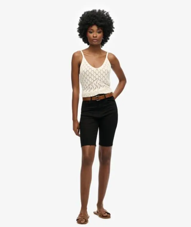 Superdry Women's Kari Long Shorts Black / Denim Black Rinse - 