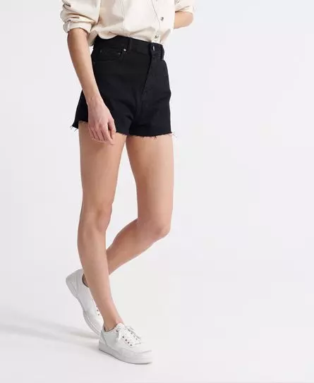 Superdry Women's Ruby Cut Off Shorts Black / Denim Black Rinse - 