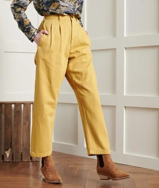 Superdry & Co Women's Dry Pleated Trousers, Yellow, 