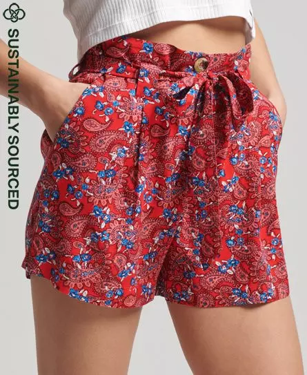 Superdry Women's Ecovero Vintage Paperbag Printed Shorts Red / Paisley Red Aop - 