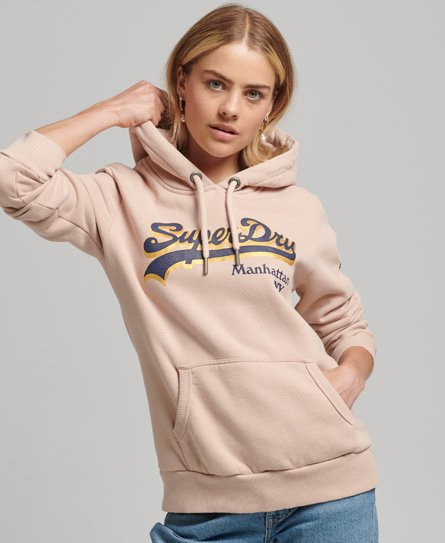 Superdry Women's Graphic Logo Sparkle Hoodie Pink / Rose Dust - 