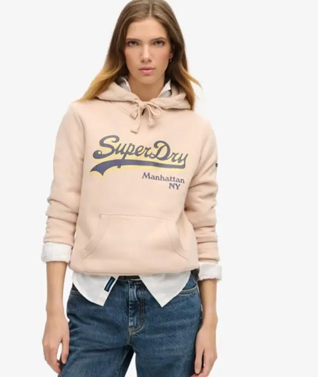 Superdry Women's Graphic Logo Sparkle Hoodie Pink / Rose Dust - 