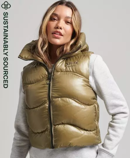 Superdry Women's Shine Quilt Cropped Padded Gilet Green / Dusty Olive - 