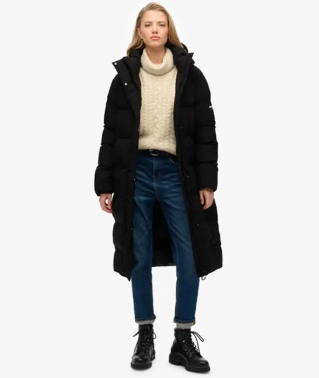 Superdry & Co Women's Hooded Long Puffer Jacket Black - 