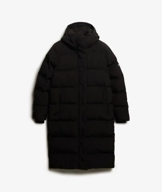 Superdry Women's Hooded Long Puffer Jacket Black - 