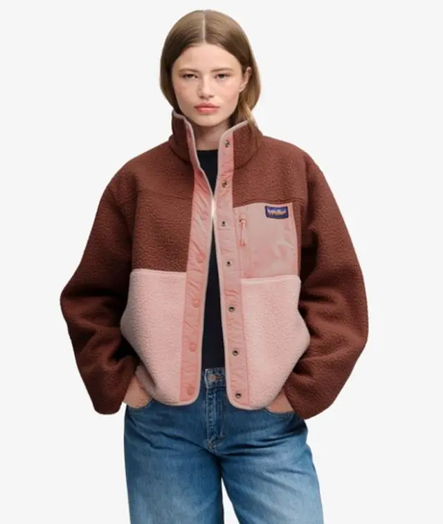 Superdry & Co Women's Colour Block Fleece Jacket Brown / Nutmeg Spice Brown - 