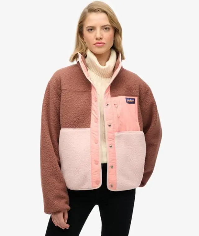 Superdry Women's Colour Block Fleece Jacket Brown / Nutmeg Spice Brown - 