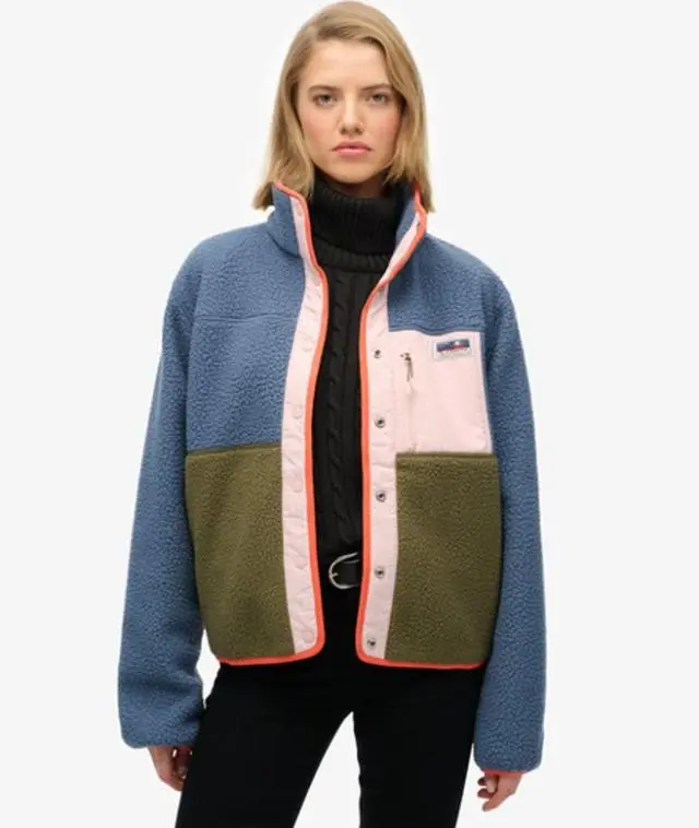 Superdry Women's Colour Block Fleece Jacket Blue / Moonlight Blue - 