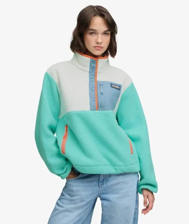 Superdry & Co Women's Colour Block Fleece Pullover Green / Rich Turquoise - 