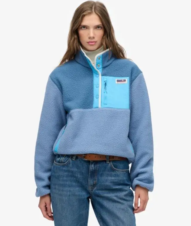 Superdry Women's Colour Block Fleece Pullover Light Blue / Tidal Blue -