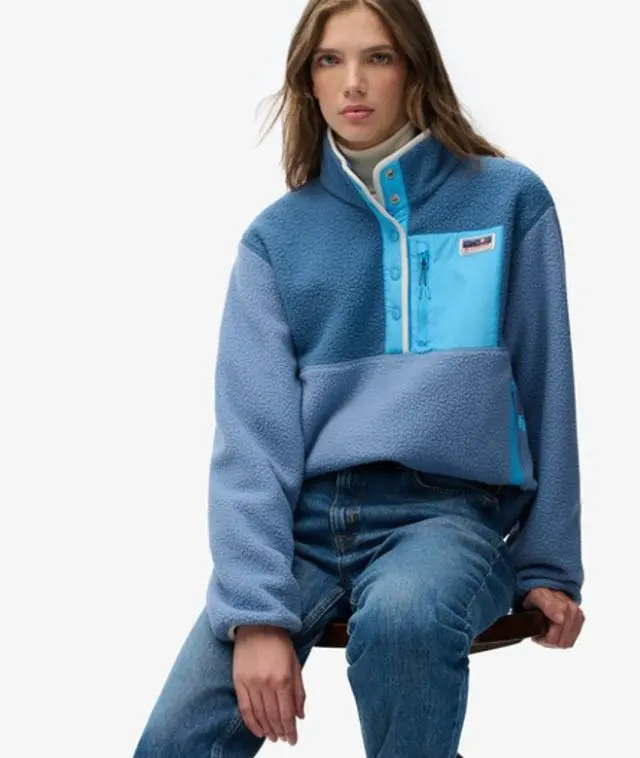Superdry Women's Colour Block Fleece Pullover Light Blue / Tidal Blue - 
