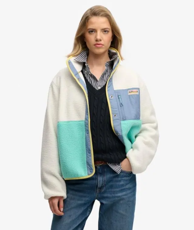 Superdry Women's Colour Block Fleece Jacket White / Off White -