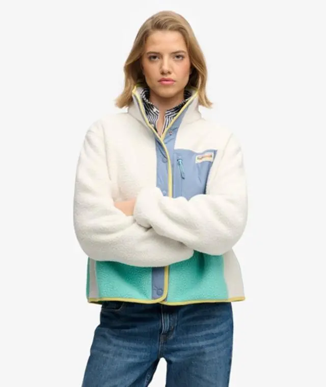Superdry Women's Colour Block Fleece Jacket White / Off White - 