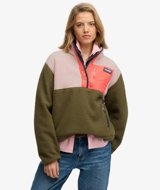 Superdry Women's Colour Block Fleece Pullover Green / Shooting Olive - 
