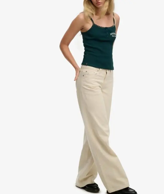 Superdry & Co Women's Mid Rise Baggy Pants Cream / Rice White - 
