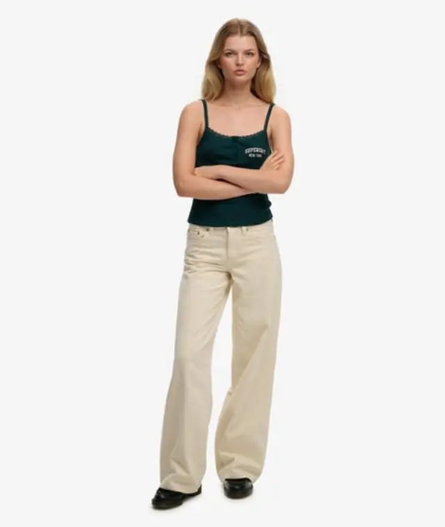 Superdry Women's Mid Rise Baggy Pants Cream / Rice White - 