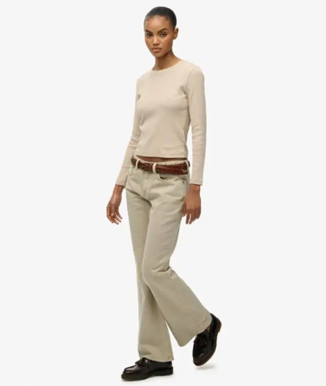 Superdry Women's Mid Rise Flare Jeans Beige / Oat Bran -