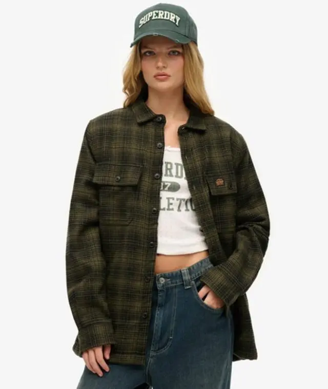Superdry Women's Wool Blend Miller Overshirt Green / Haze Ombre Olive -