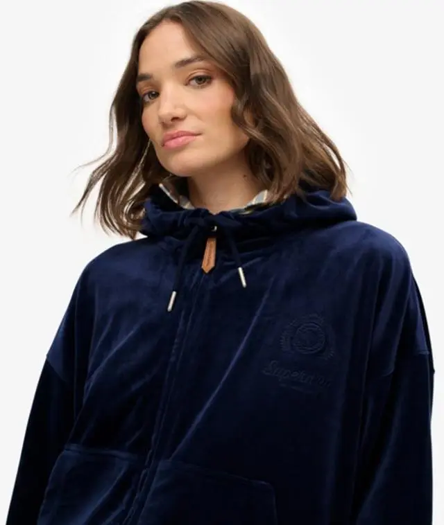 Superdry Women's Country Club Velour Zip Hoodie Navy / Rich Navy -