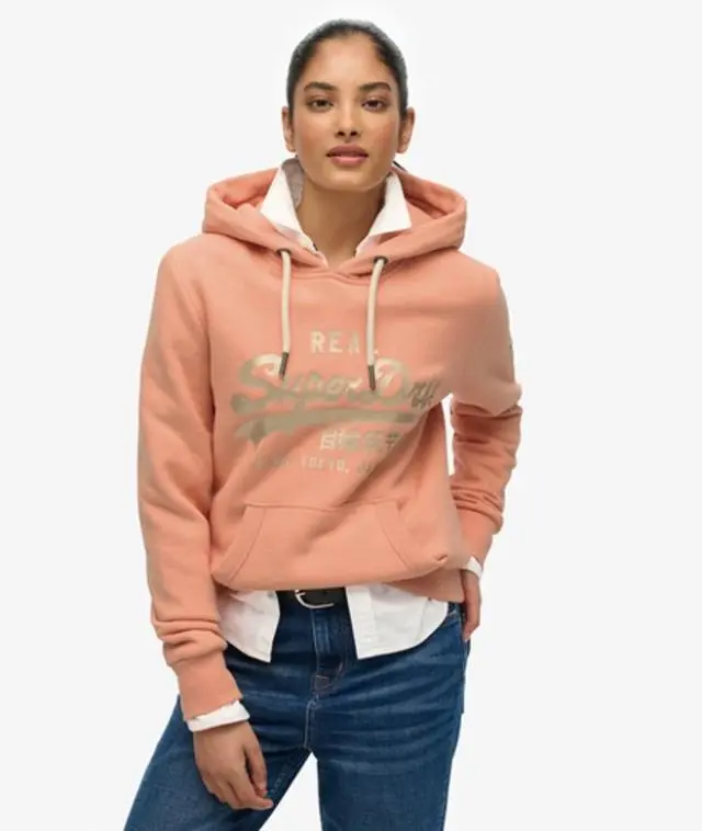 Superdry Women's Vintage Logo Metallic Hoodie Orange / Copper Tan Orange -