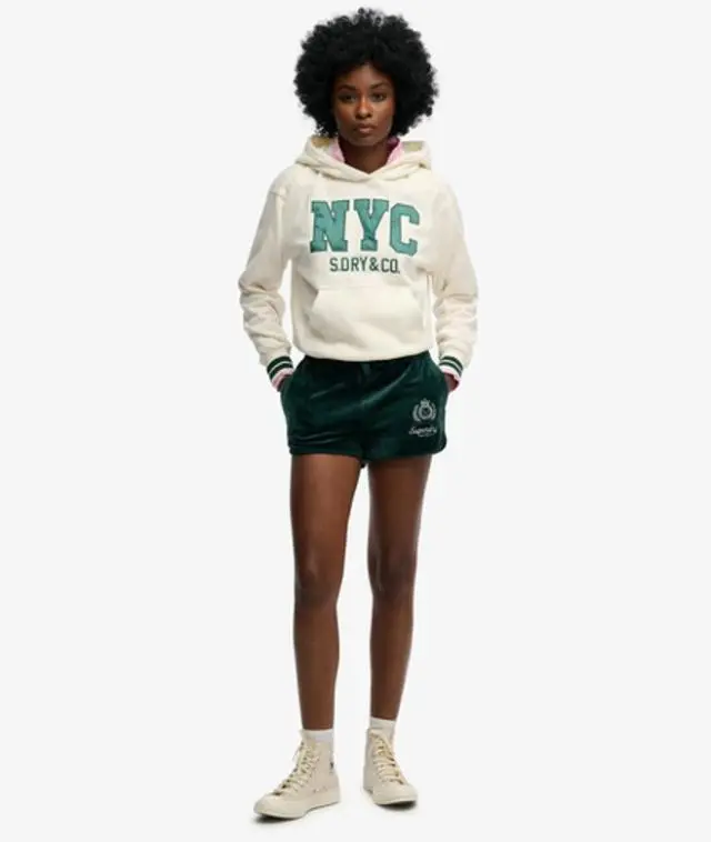 Superdry & Co Women's Country Club Velour Shorts Green / Dark Pine Green - 