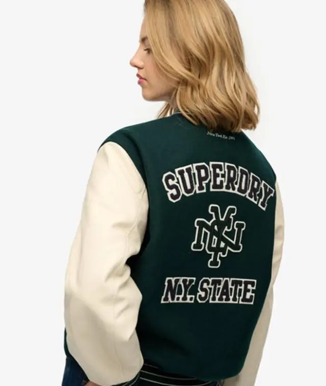Superdry Women's Patched Varsity Bomber Jacket Green / Dark Pine Green - 