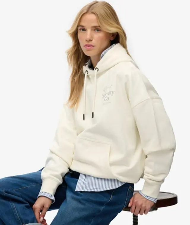 Superdry Women's Luxe Casual Relaxed Hoodie Cream - 