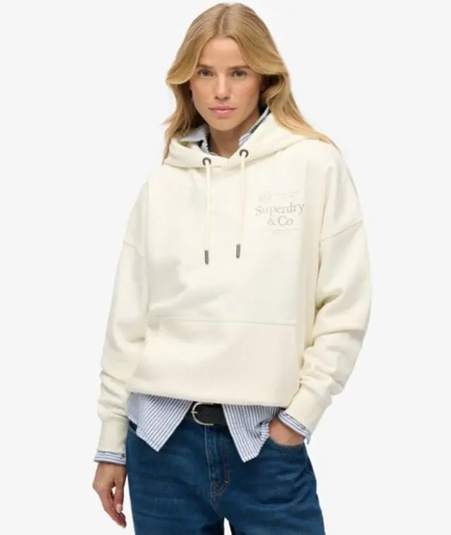 Superdry Women's Luxe Casual Relaxed Hoodie Cream -