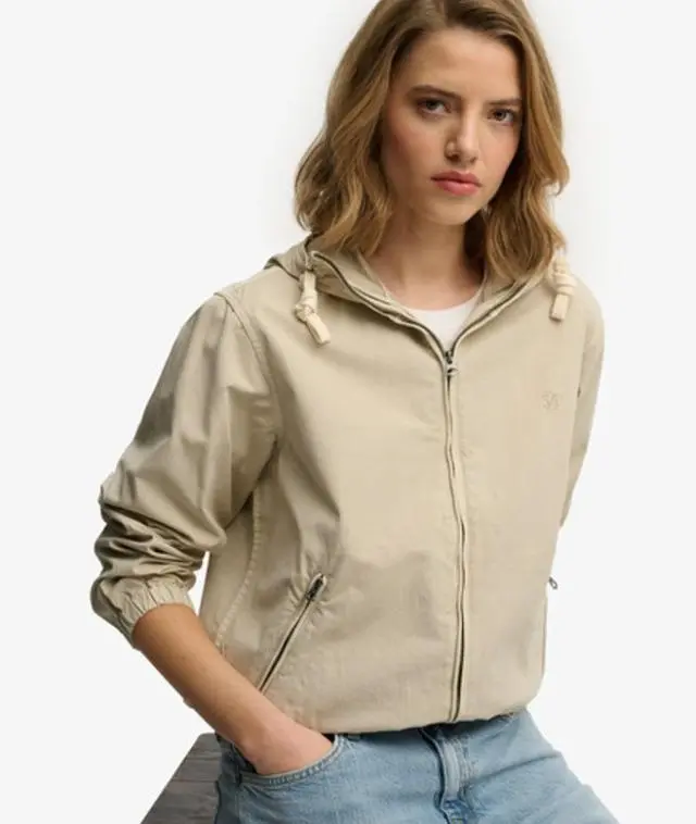 Superdry Women's Hooded Washed Twill Jacket Beige / Peyote Beige - 