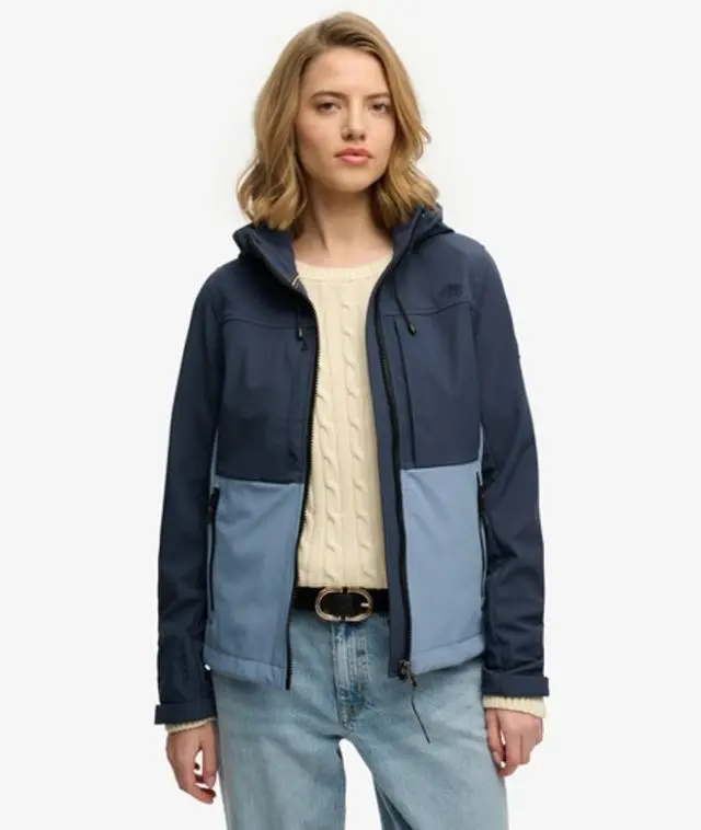 Superdry Women's Hooded Colourblock Trekker Jacket Navy / Classic Navy/tidal Blue -