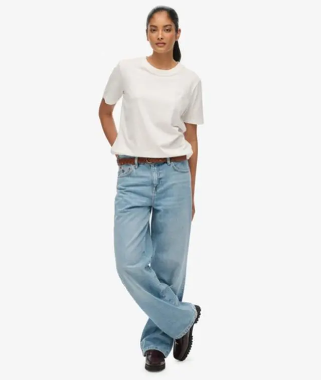 Superdry Women's Organic Cotton Mid Rise Wide Leg Jeans Blue / Mid Blue Denim -