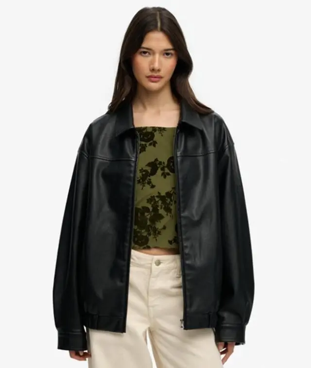 Superdry Women's Collared Oversized Bomber Jacket Black -