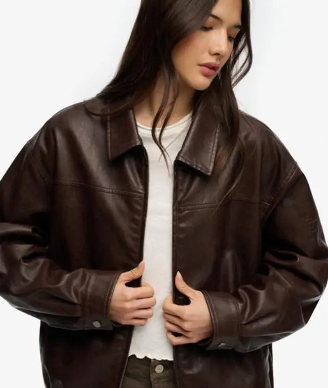Superdry Women's Collared Oversized Bomber Jacket Brown / Hot Chocolate - 