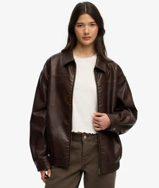 Superdry Women's Collared Oversized Bomber Jacket Brown / Hot Chocolate -
