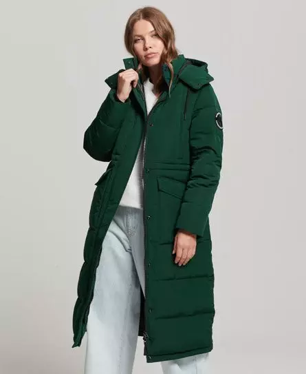 Superdry Women's Everest Longline Puffer Coat Green / Enamel Green - 