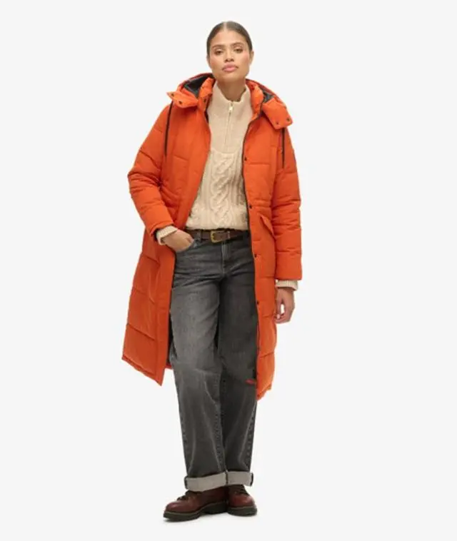 Superdry & Co Women's Everest Long Puffer Coat Orange / Pureed Pumpkin - 