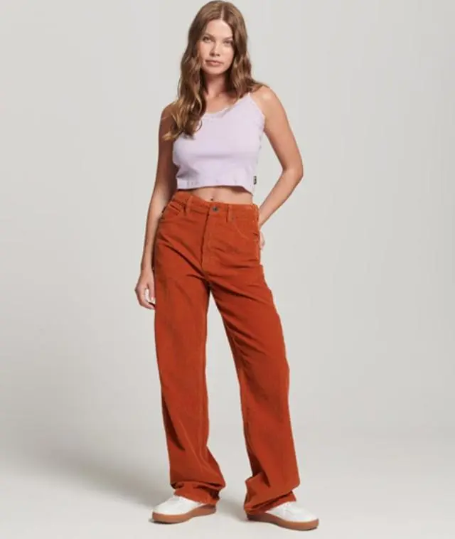 Superdry Women's Vintage Wide Leg Cord Trousers Brown / Cinnamon - 
