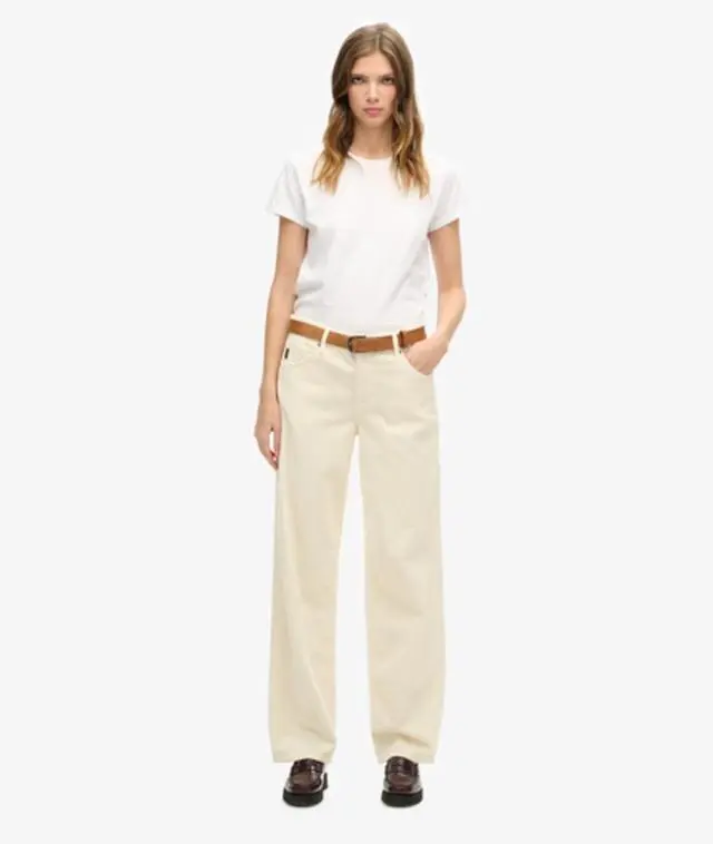 Superdry & Co Women's Vintage Wide Leg Cord Trousers White / Riff White - 