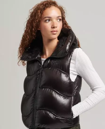 Superdry Women's Shine Quilt Cropped Padded Gilet Black - 